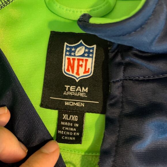 Seattle Seahawks Jacket Womens XL Navy Lime Fleece Lined Zip Up Track NFL - Picture 11 of 15